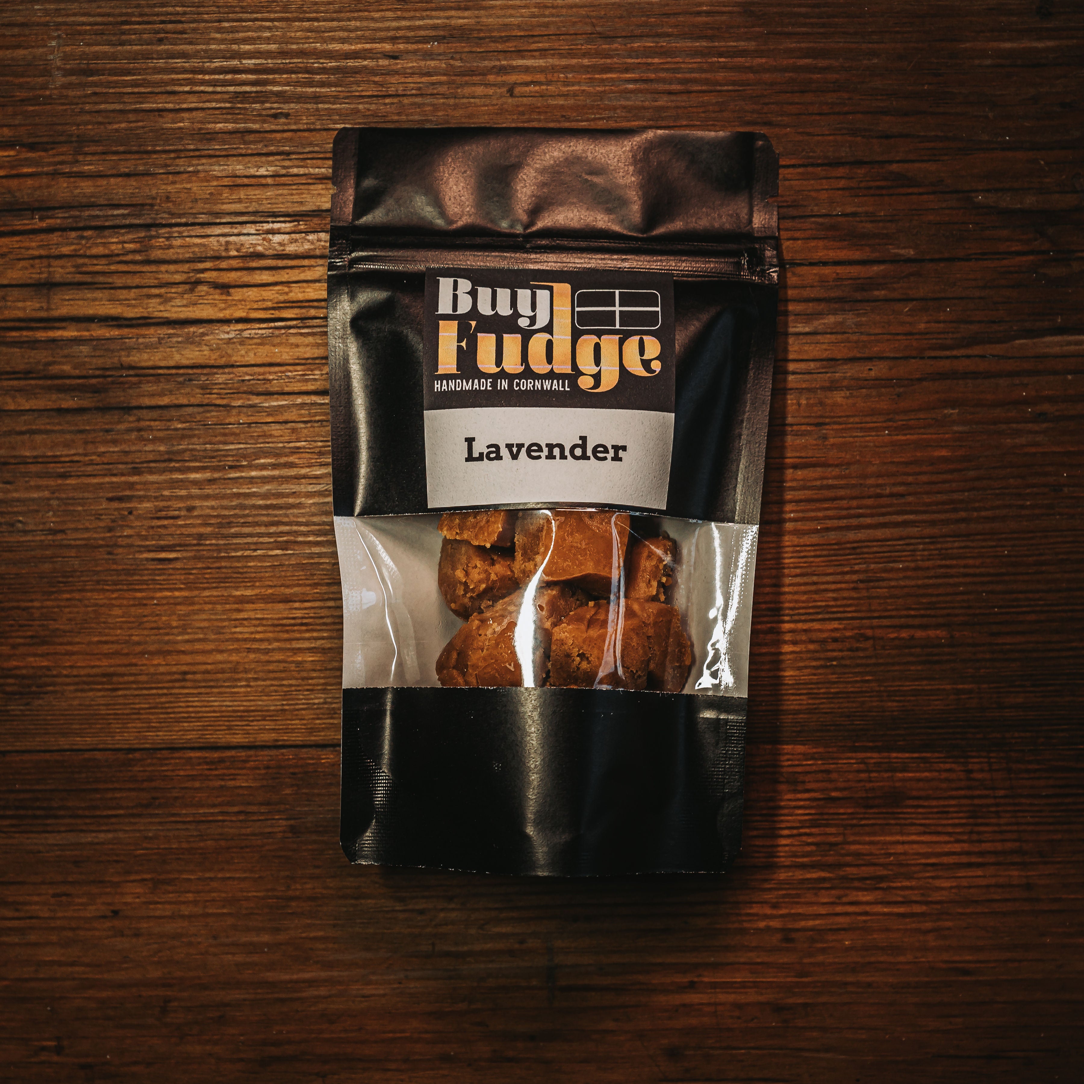 Lavender Fudge Handmade in Cornwall On A Wooden Background