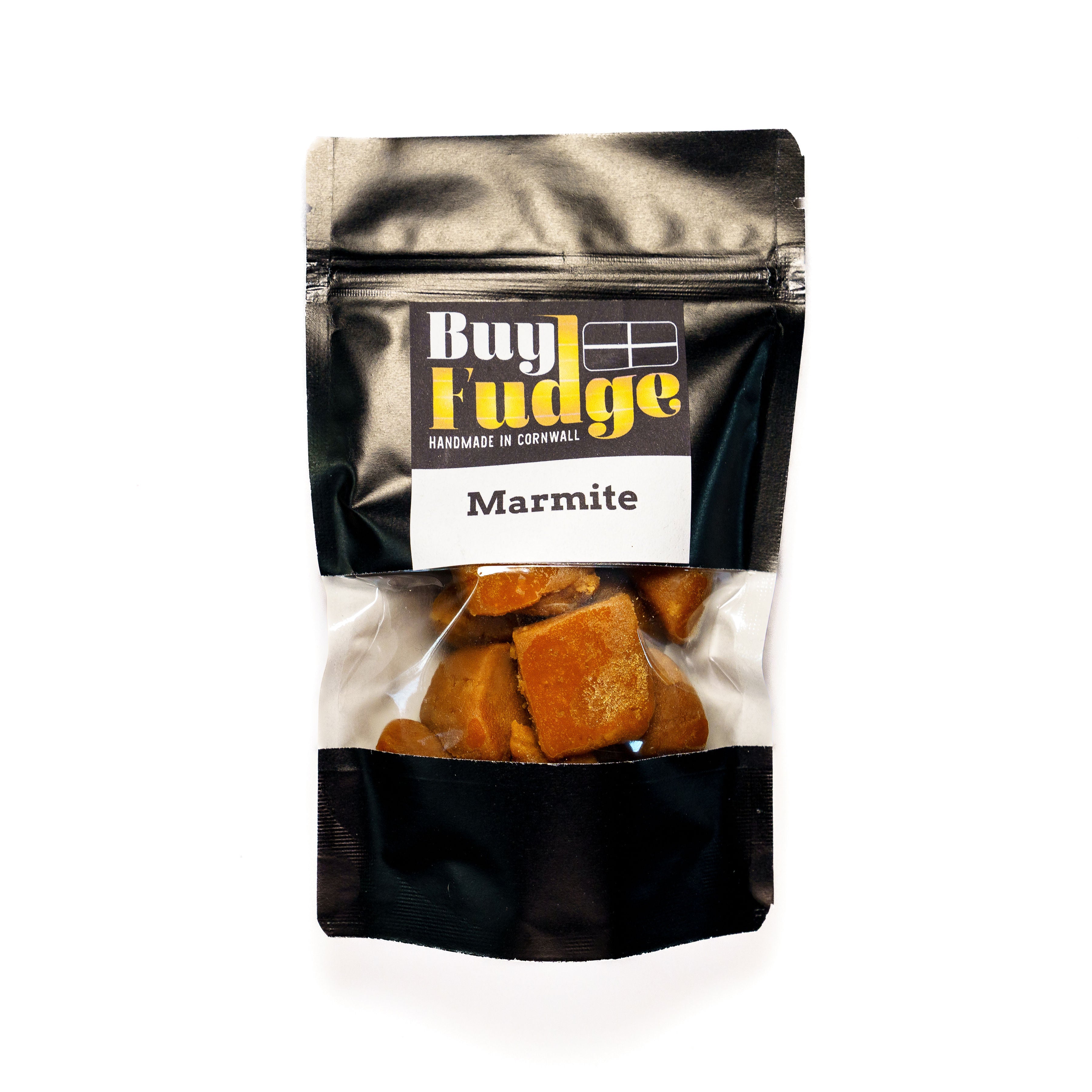 Marmite Fudge - Lion&#39;s Mane Mushroom and Lemon Fudge Handmade in Cornwall On A White Background