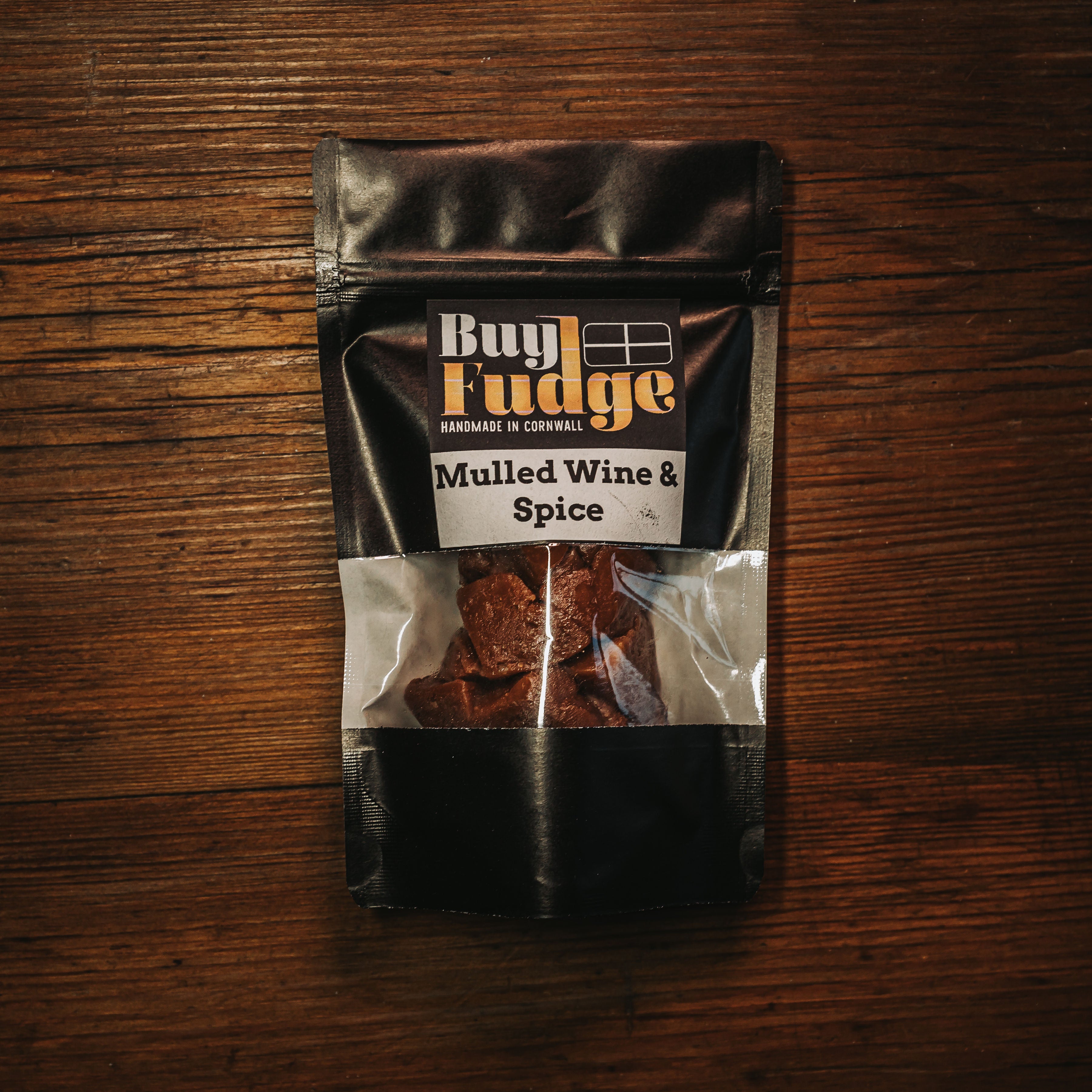 Mulled Wine Fudge Handmade in Cornwall On A Wooden Background